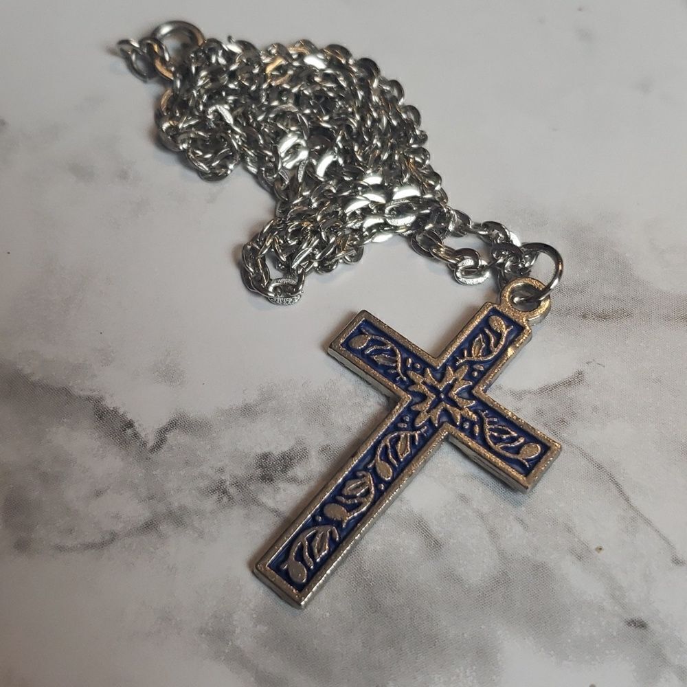 Blue Cross Necklace  - Picture 5 of 10